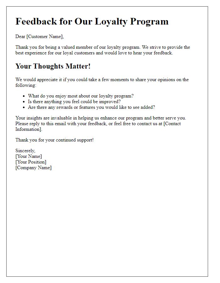 Letter template of loyalty program feedback