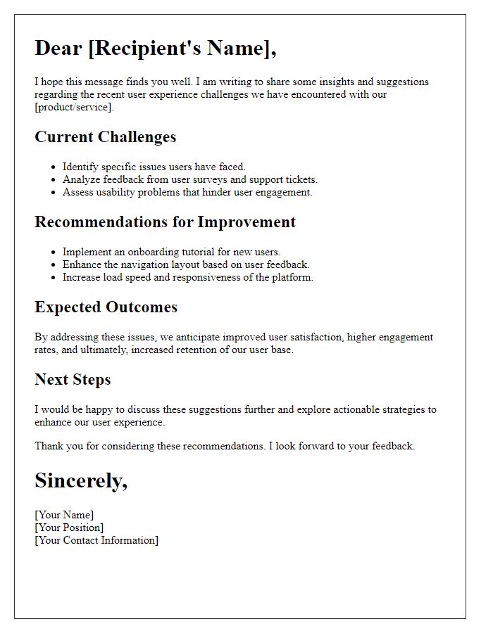 Letter template of user experience enhancement