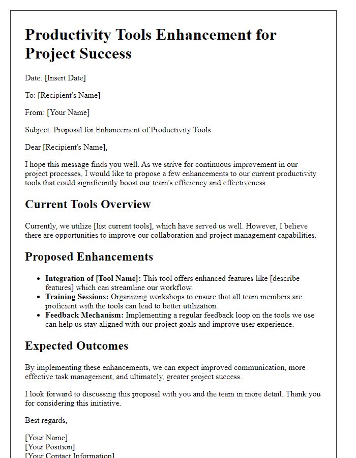 Letter template of productivity tools enhancement for project success