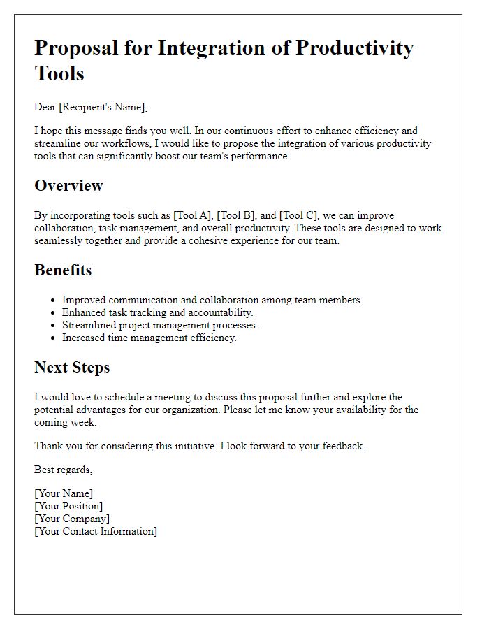 Letter template of productivity tools integration for enhanced efficiency