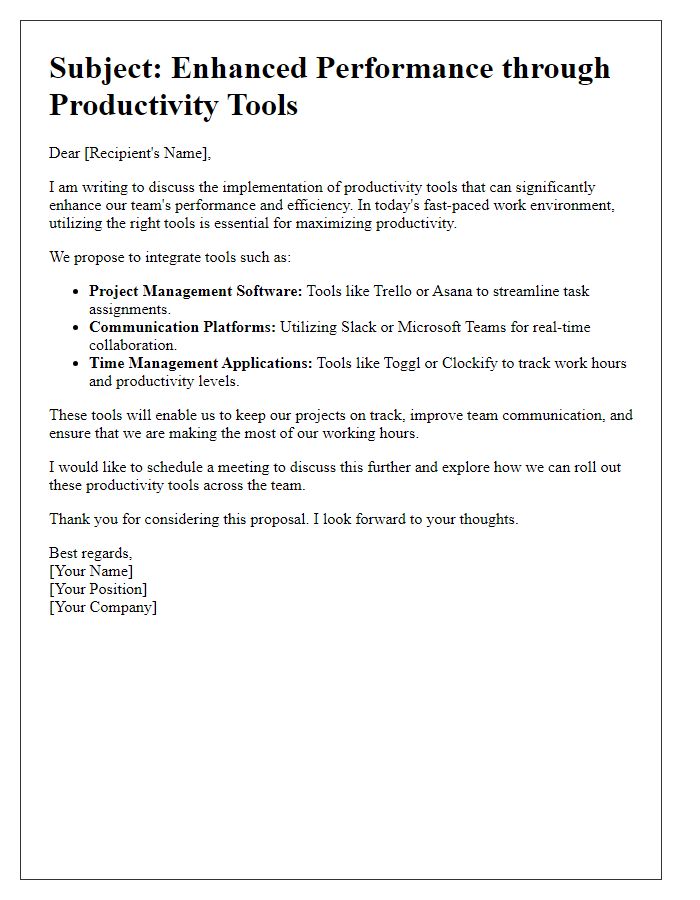 Letter template of productivity tools utilization for performance enhancement