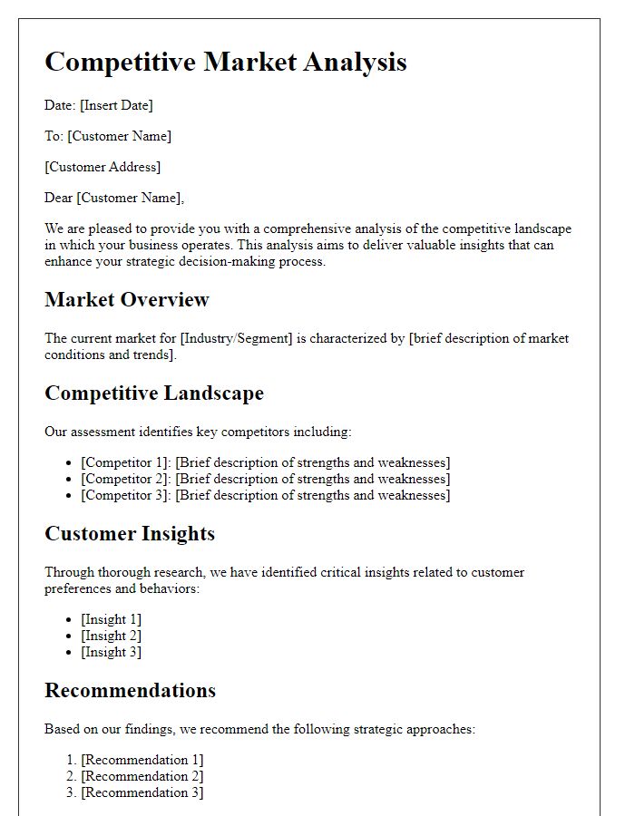 Letter template of competitive market analysis for customer insights.