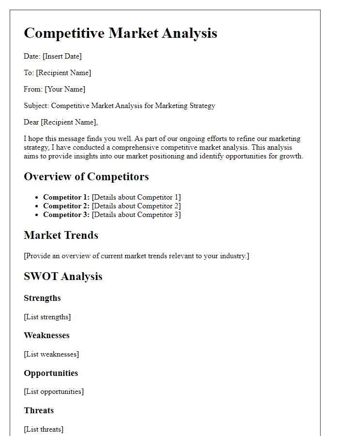 Letter template of competitive market analysis for marketing strategy.