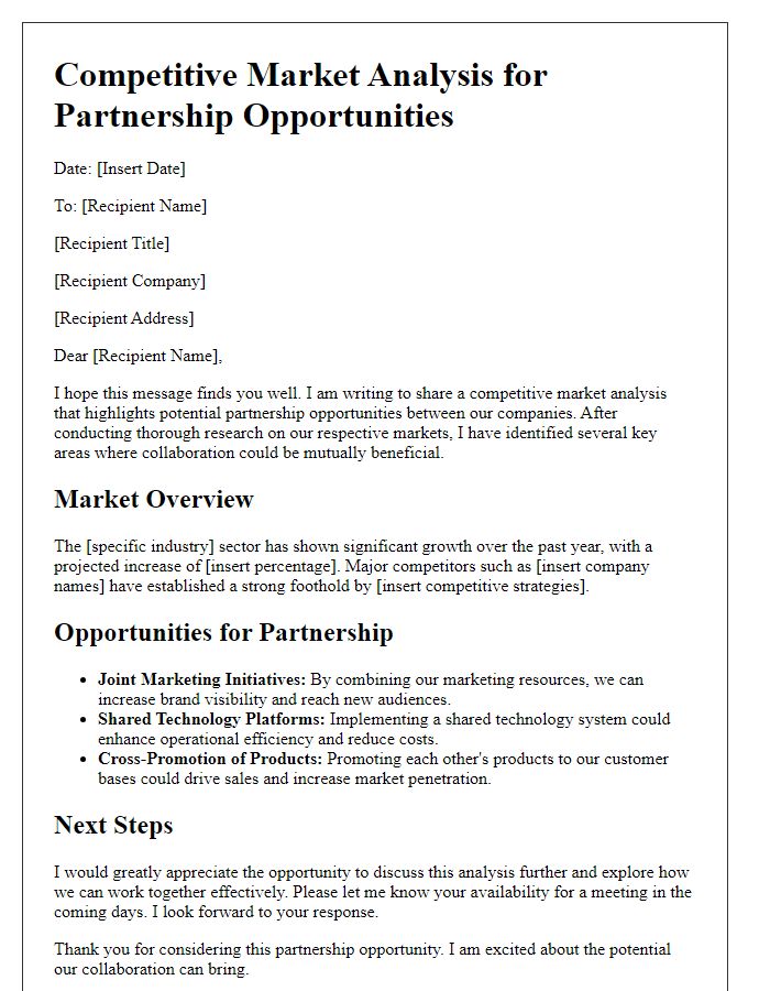 Letter template of competitive market analysis for partnership opportunities.