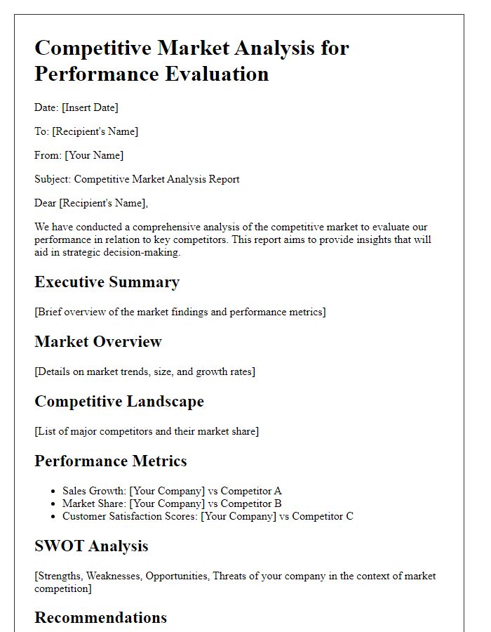 Letter template of competitive market analysis for performance evaluation.