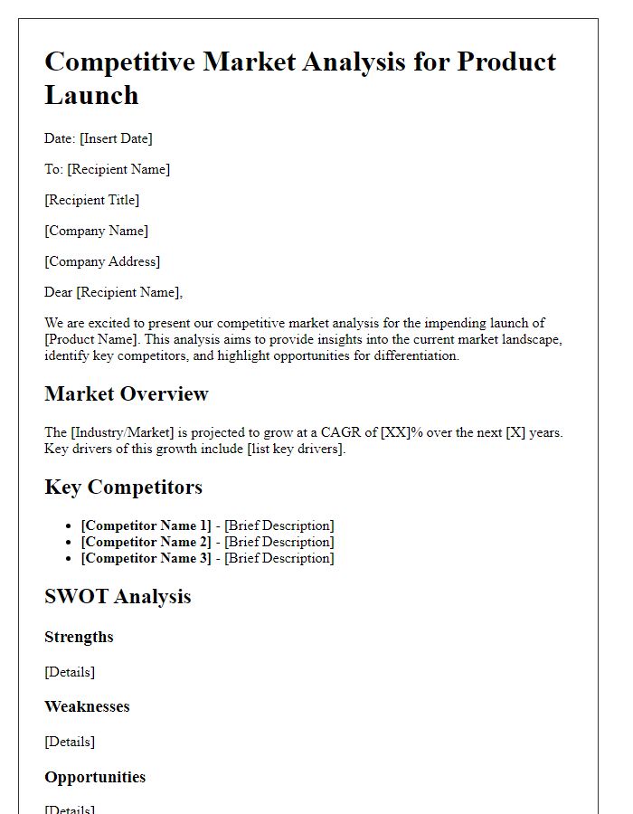 Letter template of competitive market analysis for product launch.