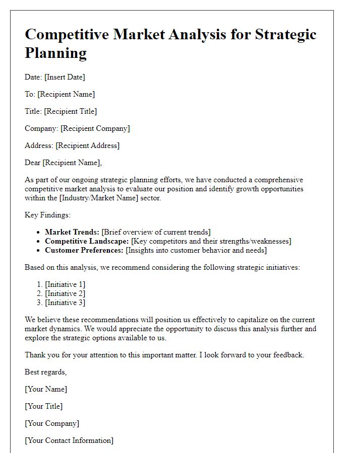 Letter template of competitive market analysis for strategic planning.