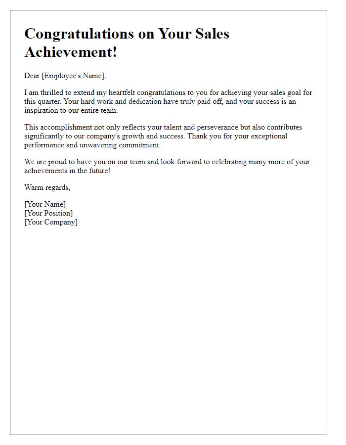 Letter template of Congratulations on Sales Goal Attainment