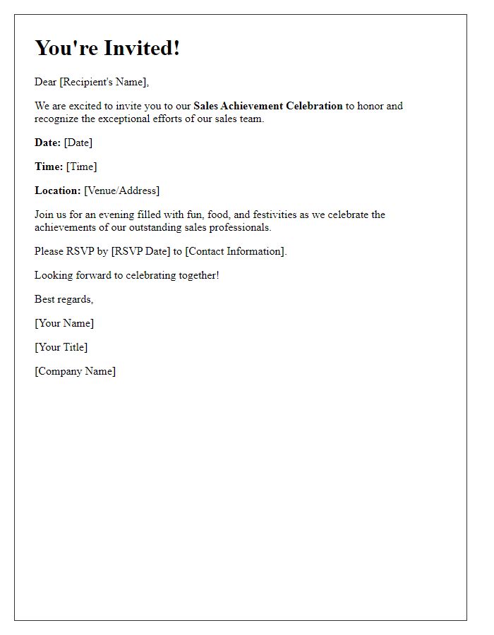 Letter template of Invitation to Sales Achievement Celebration