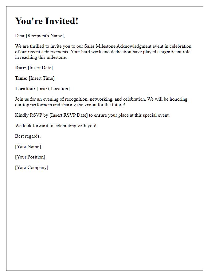 Letter template of Sales Milestone Acknowledgment Invitation