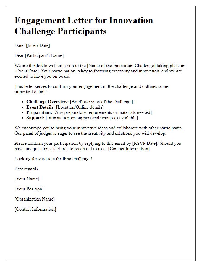 Letter template of engagement for the innovation challenge participants