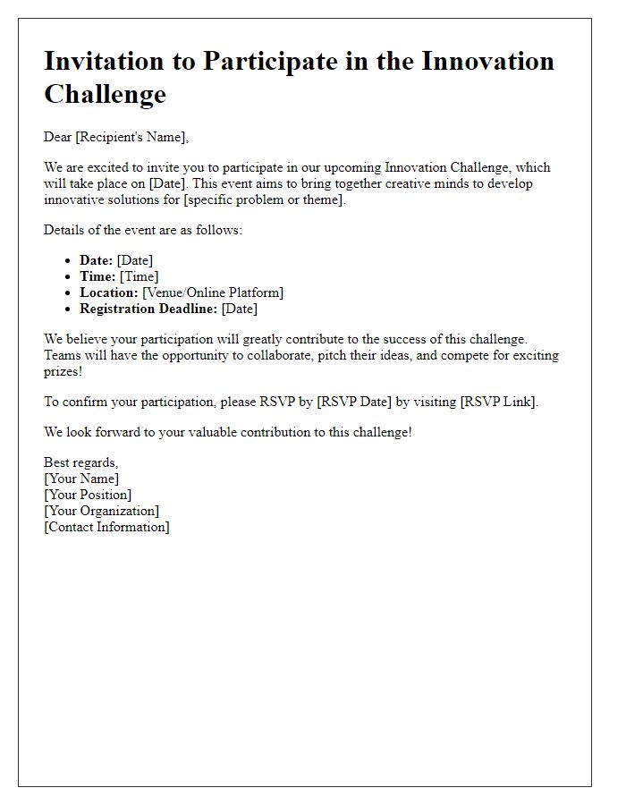 Letter template of invitation to participate in the innovation challenge