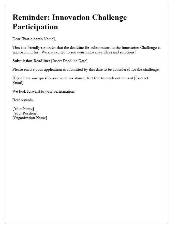 Letter template of reminder for the innovation challenge participation