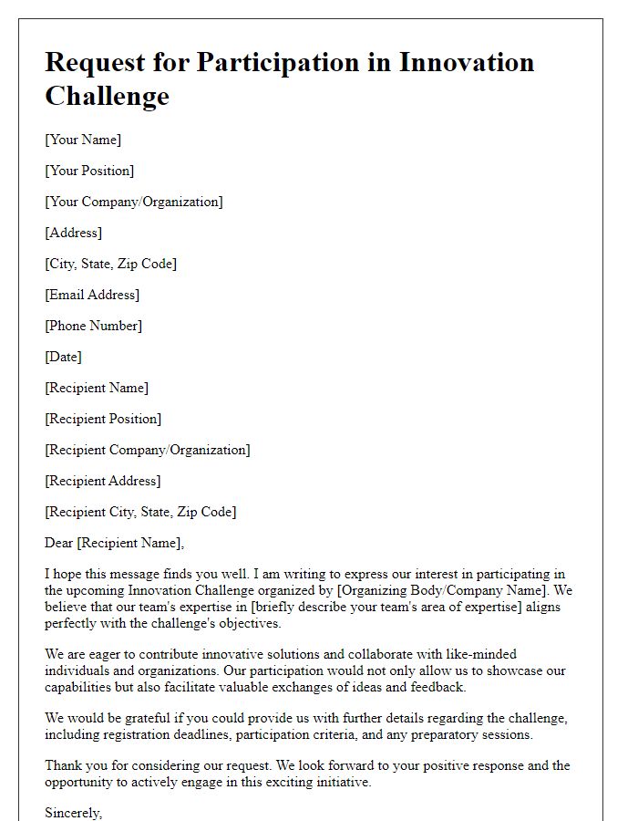 Letter template of request for participation in the innovation challenge