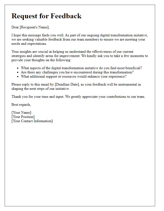 Letter template of feedback request for digital transformation initiative