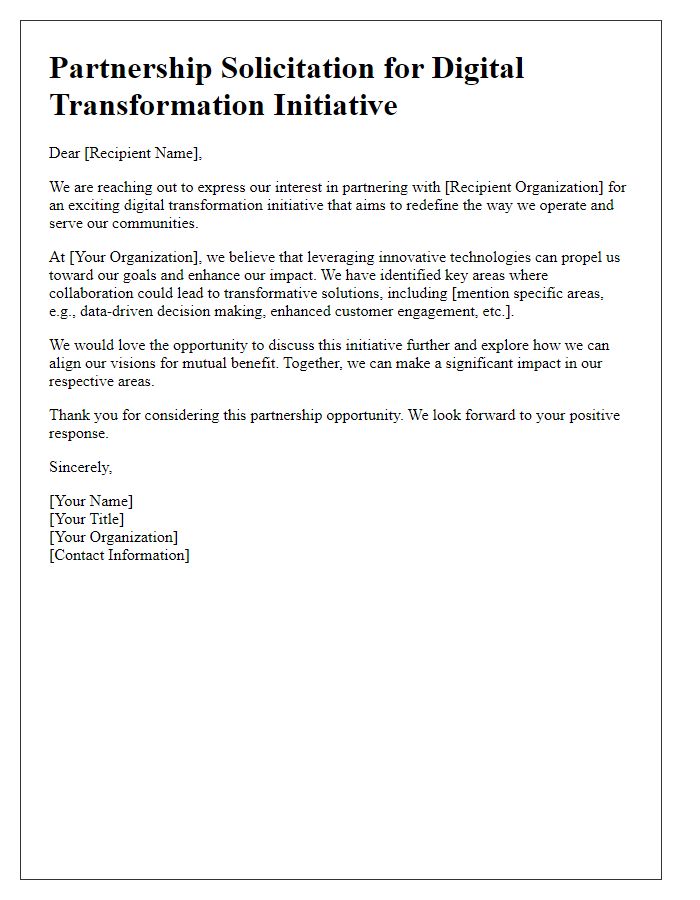 Letter template of partnership solicitation for digital transformation initiative