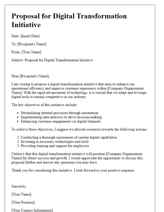 Letter template of proposal for digital transformation initiative