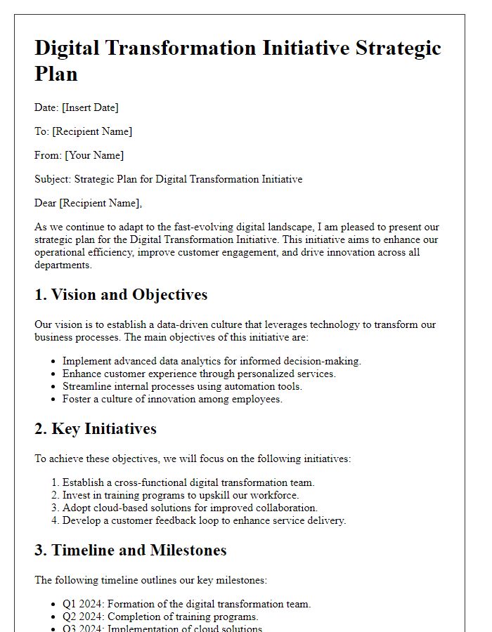 Letter template of strategic plan for digital transformation initiative