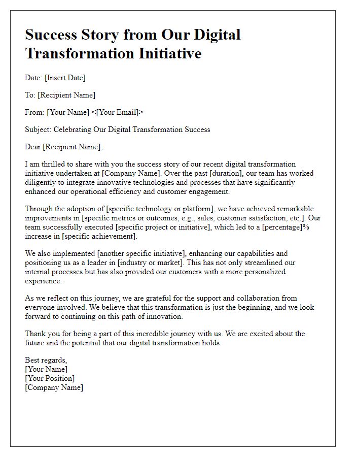 Letter template of success story from digital transformation initiative