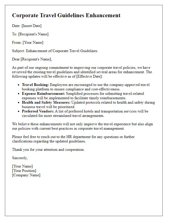 Letter template of corporate travel guidelines enhancement