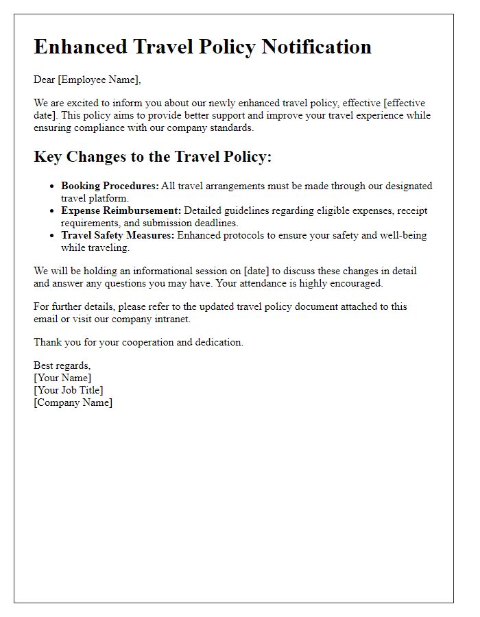 Letter template of enhanced travel policy communication