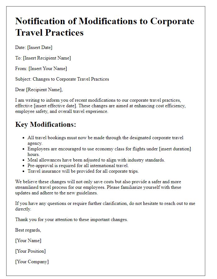 Letter template of modifications to corporate travel practices