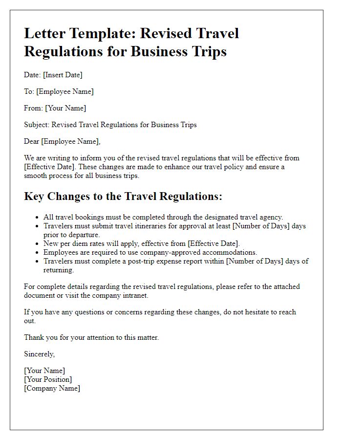 Letter template of revised travel regulations for business trips