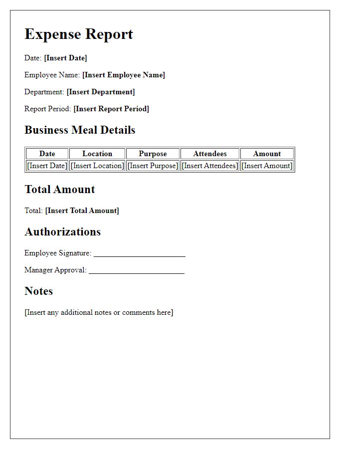 Letter template of expense report for business meals