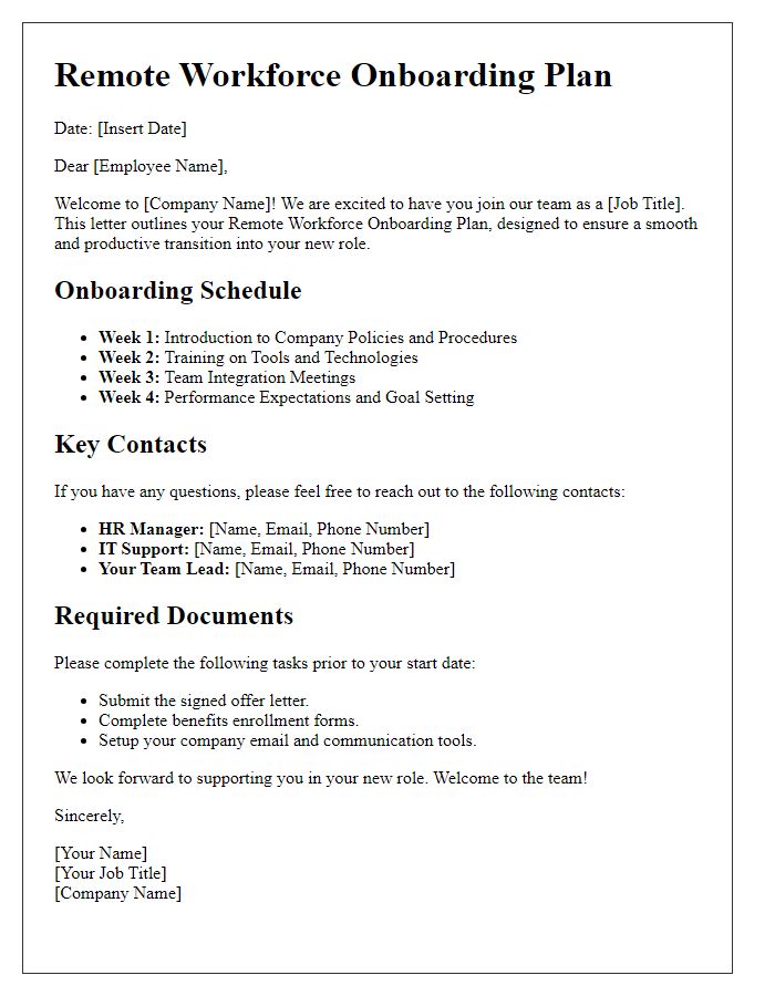 Letter template of Remote Workforce Onboarding Plan