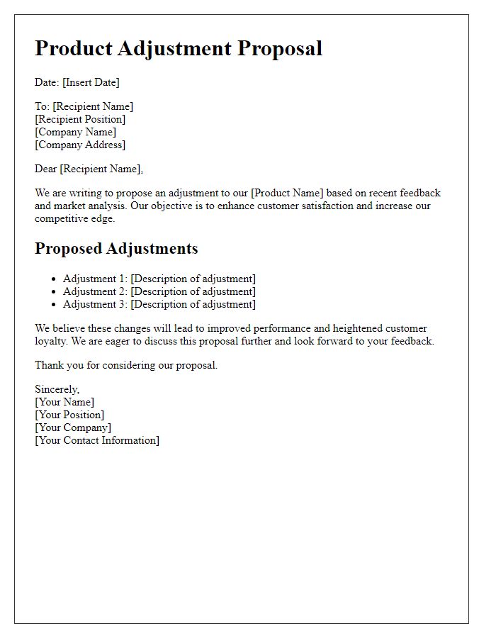 Letter template of product adjustment proposal