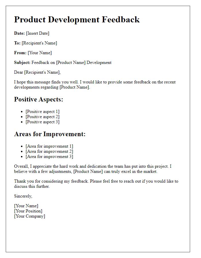 Letter template of product development feedback