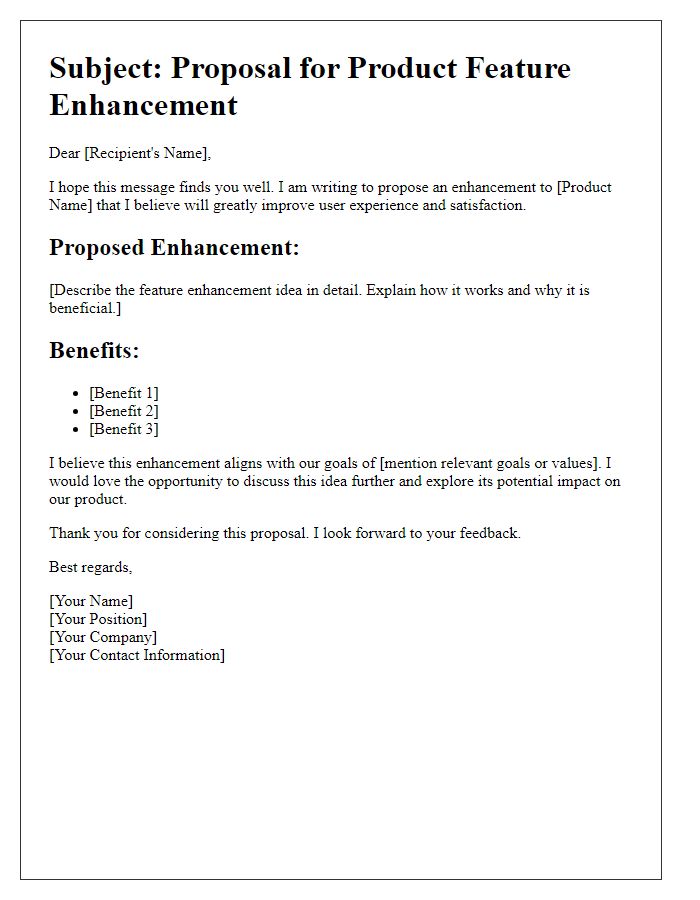 Letter template of product feature enhancement idea