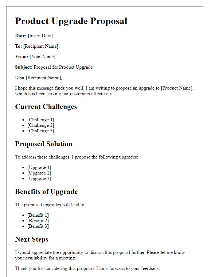 Letter template of product upgrade proposal