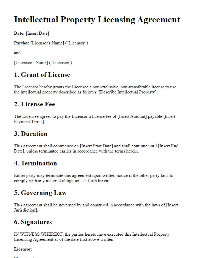 Letter template of intellectual property licensing agreement