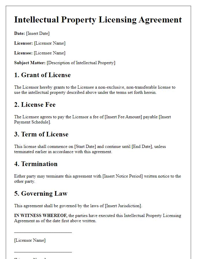 Letter template of intellectual property licensing terms