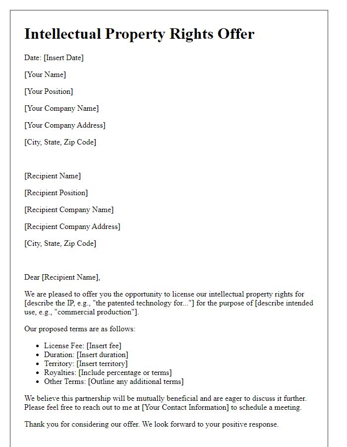 Letter template of intellectual property rights offer