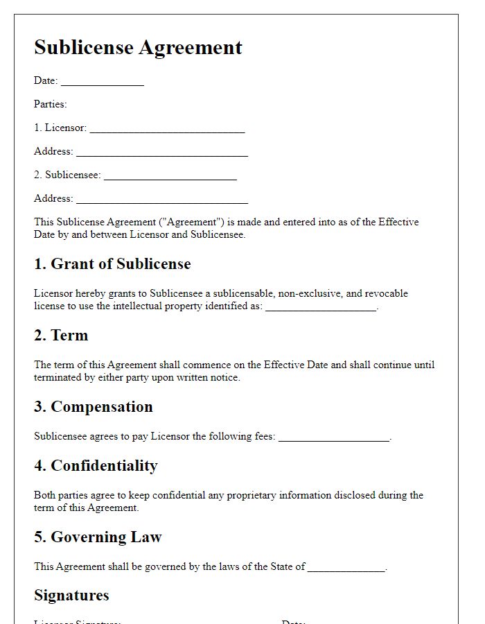 Letter template of sublicense agreement for intellectual property