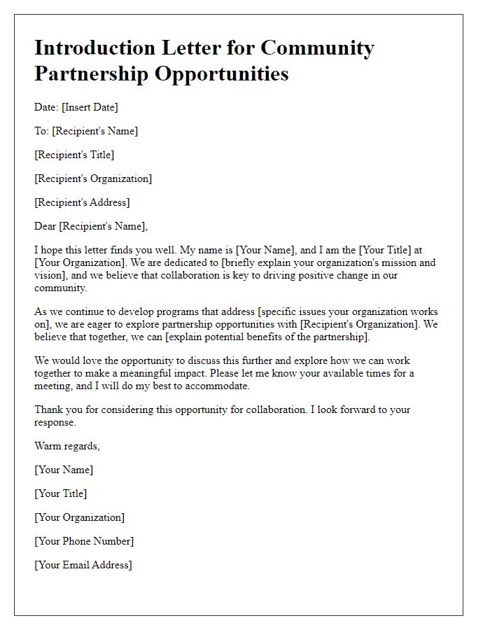 Letter template of introduction for new community partnership opportunities.