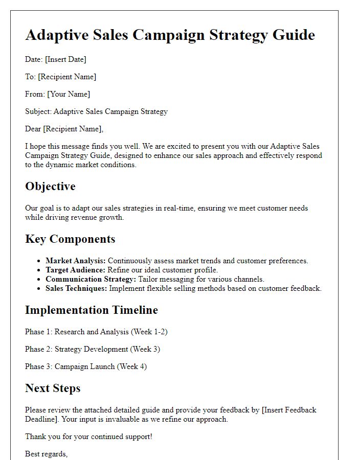 Letter template of adaptive sales campaign strategy guide