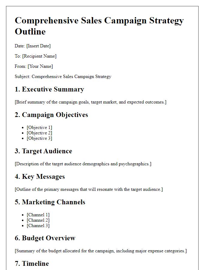 Letter template of comprehensive sales campaign strategy outline