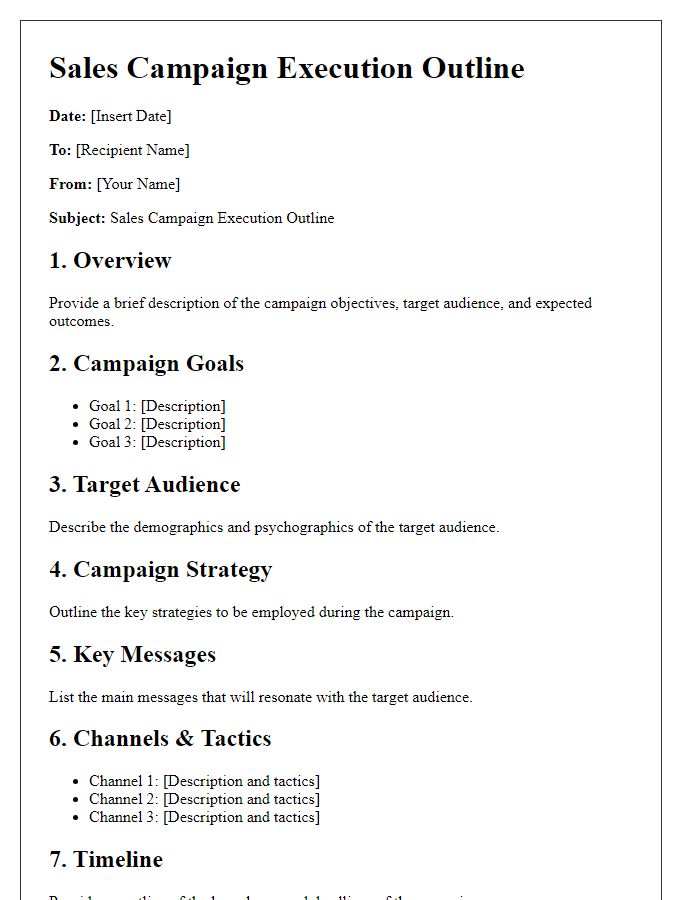 Letter template of sales campaign execution outline