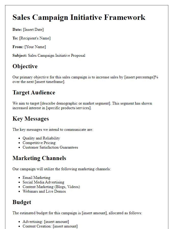 Letter template of sales campaign initiative framework