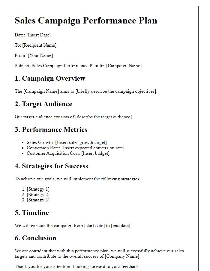 Letter template of sales campaign performance plan