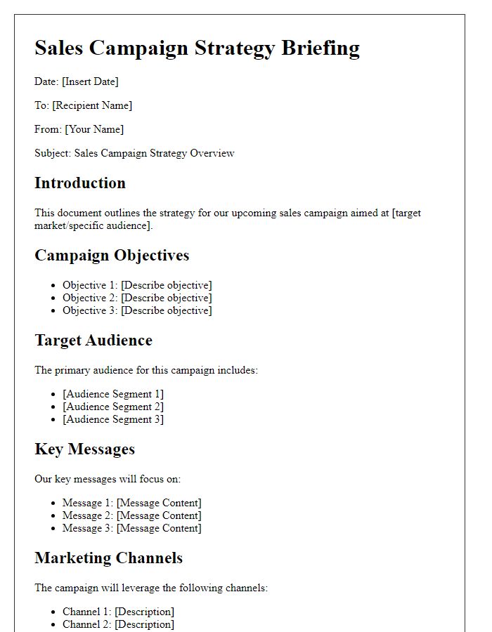 Letter template of sales campaign strategy briefing document