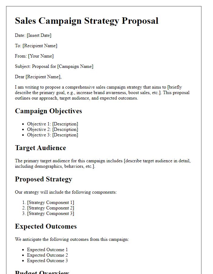 Letter template of sales campaign strategy proposal