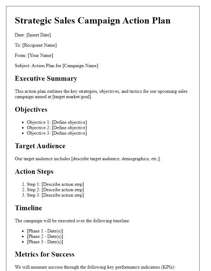 Letter template of strategic sales campaign action plan