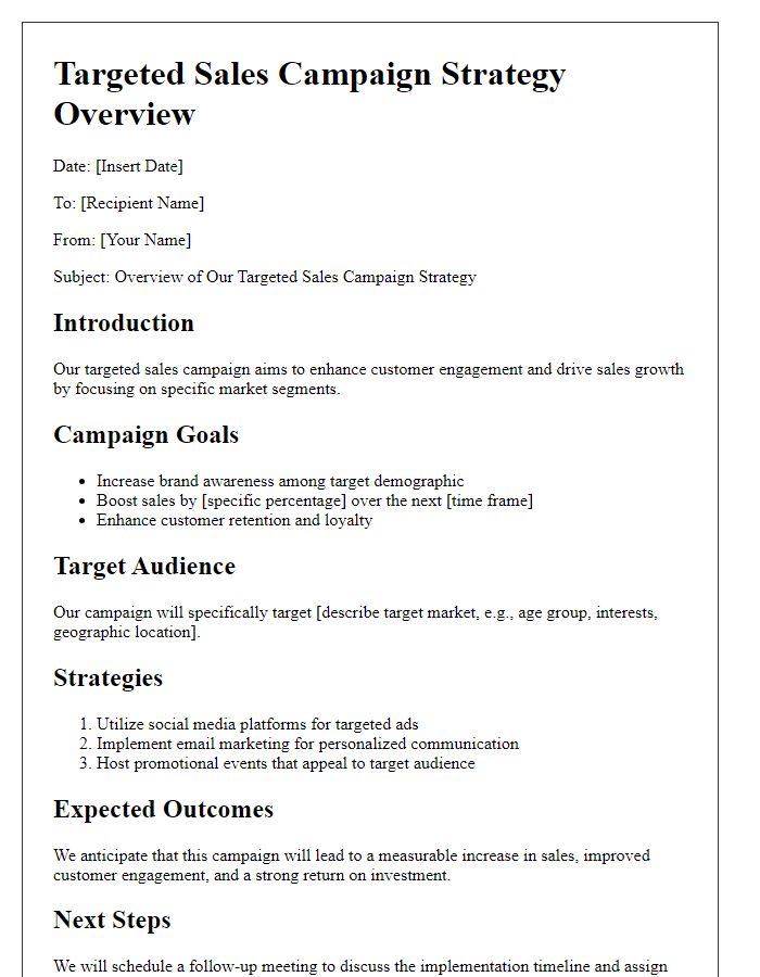 Letter template of targeted sales campaign strategy overview