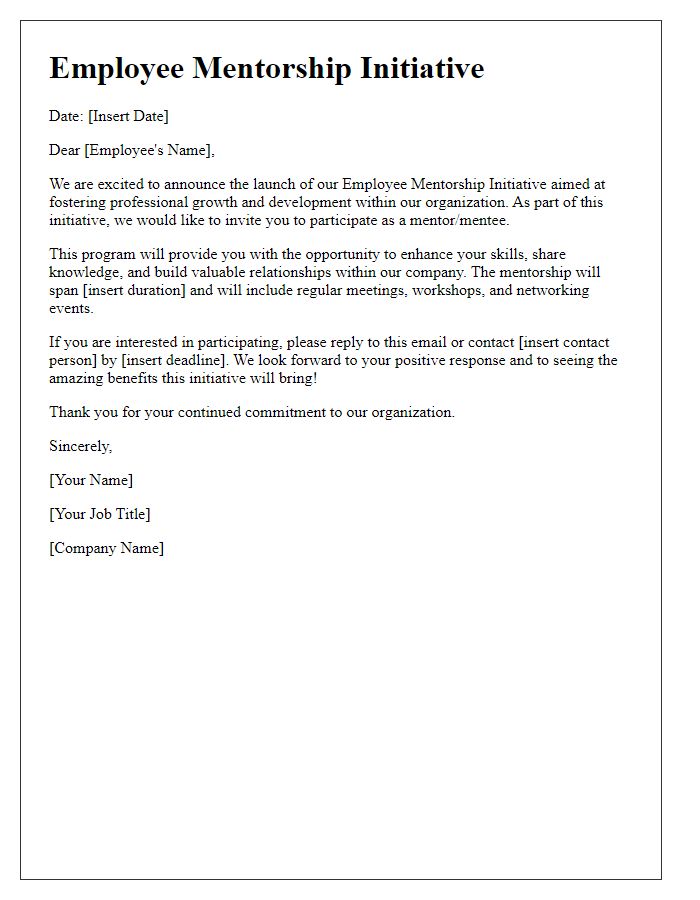 Letter template of employee mentorship initiative