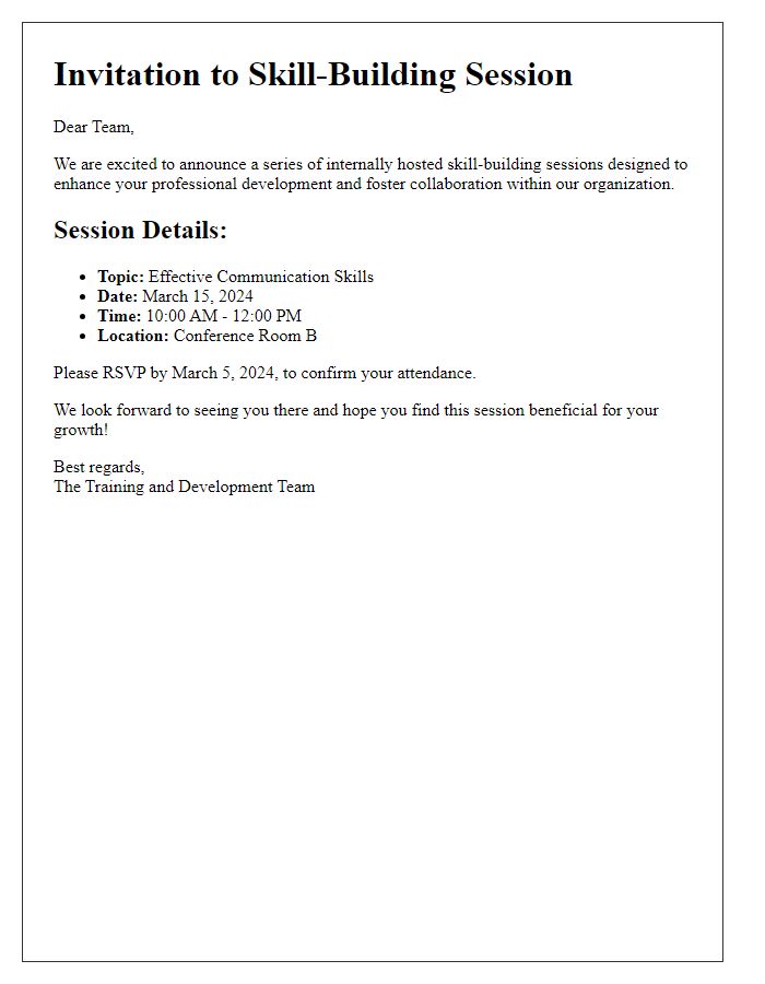 Letter template of internally hosted skill-building sessions