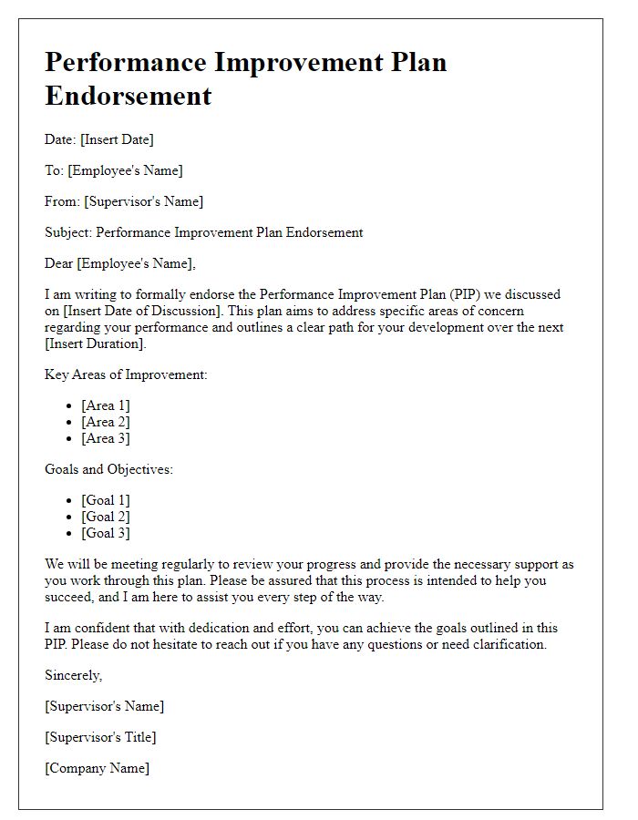 Letter template of performance improvement plan endorsement